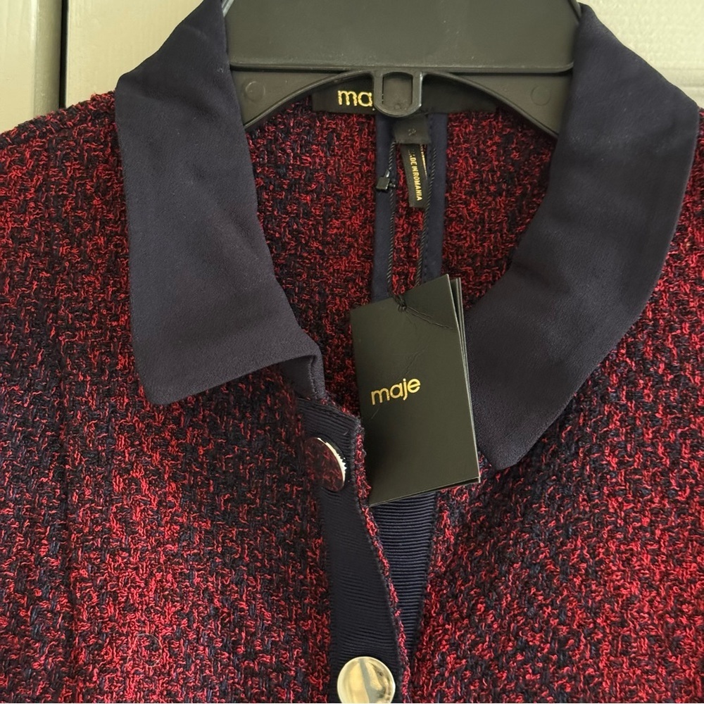 NWT! Maje Red and Black Long Sleeve Dress, Size 2 - Picture 6 of 15